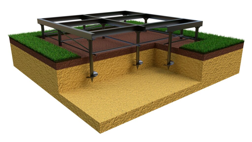 Helical Piers - A Color Illustration Showing How Helical Piers Anchor Beneath the Soil into More Stable Strata