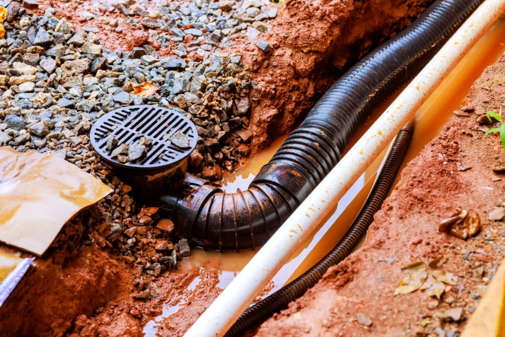 Residential Subsurface Drainage - A French Drain Being Installed