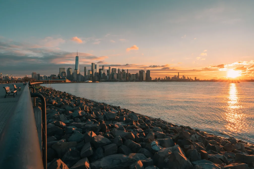 What is Sheet Piling Used for? New York at Sunset Showing a Seawall and Downtown