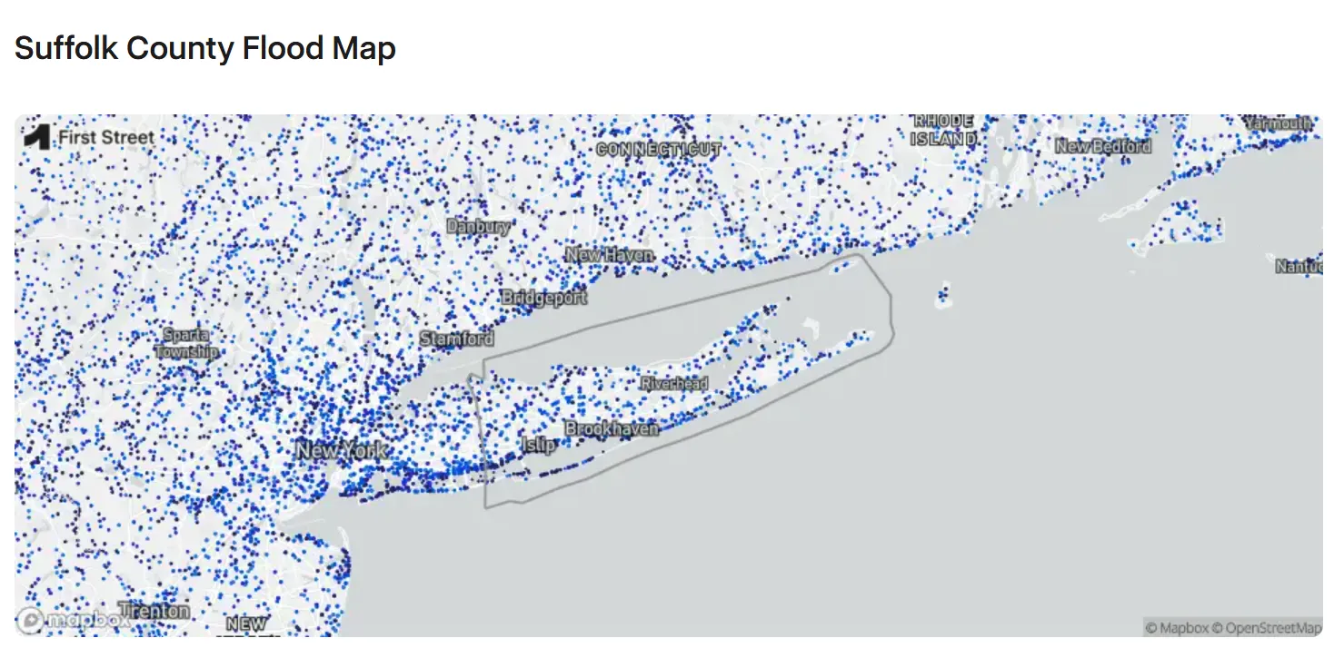 When to Install a Helical Pier Foundation for New Construction - A Map from Risk Factor Showing Properties at Risk of Flooding in Suffolk County