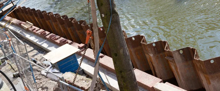 Steel Retaining Wall - A Steel Retaining Wall Built to Stop Water from Entering a Construction Site on the Coast